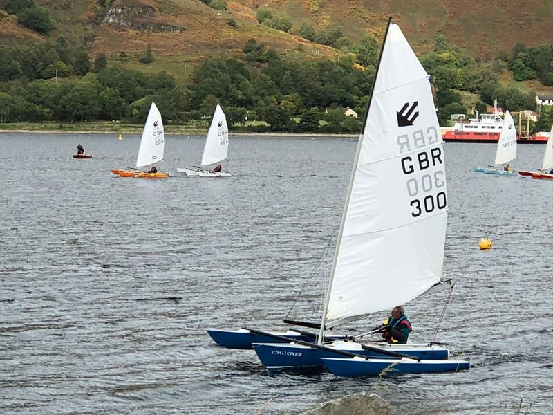 Stephen Laycock (no. 300) with Champion Jessica Campbell (no. 304 at the top of the picture) during the Sailability Scotland SCIO at Lochaber YC photo copyright Dik Toulson taken at Lochaber Yacht Club and featuring the Challenger class