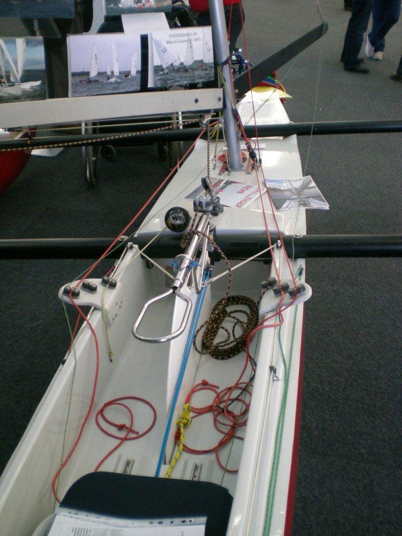 On this Challenger trimaran the helm steers with a central handle and has all the control ropes to hand photo copyright Magnus Smith / www.yachtsandyachting.com taken at RYA Dinghy Show and featuring the Challenger class