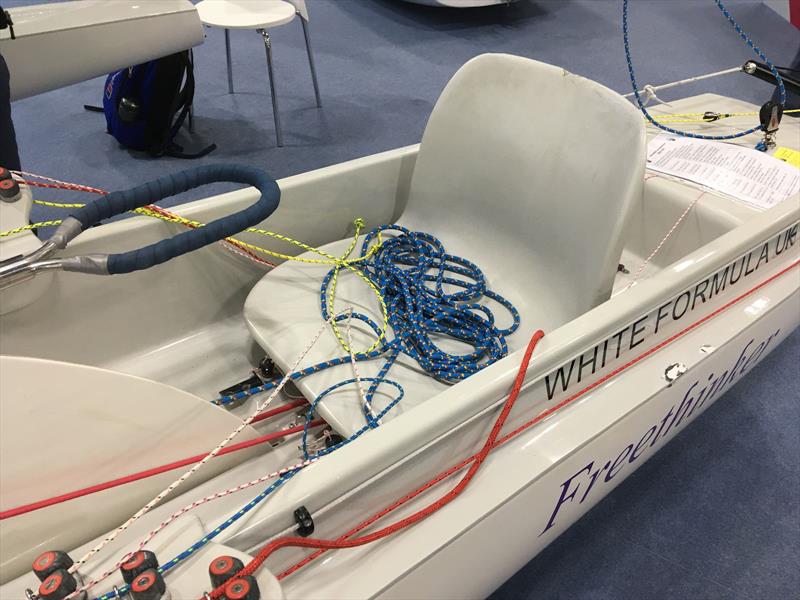 Challenger trimaran dinghy - showing the lines leading to the rudder stock photo copyright Magnus Smith / YachtsandYachting.com taken at RYA Dinghy Show and featuring the Challenger class