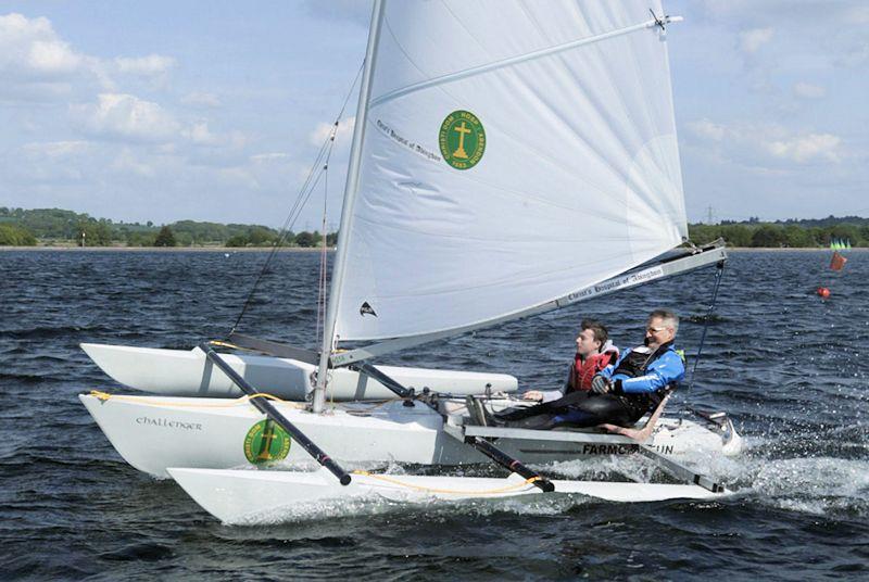 Nicholas Bishop at the helm (with Gareth acting as 'buddy') - English Open Challenger Championships at Oxford photo copyright Tom Stavers taken at Oxford Sailing Club and featuring the Challenger class