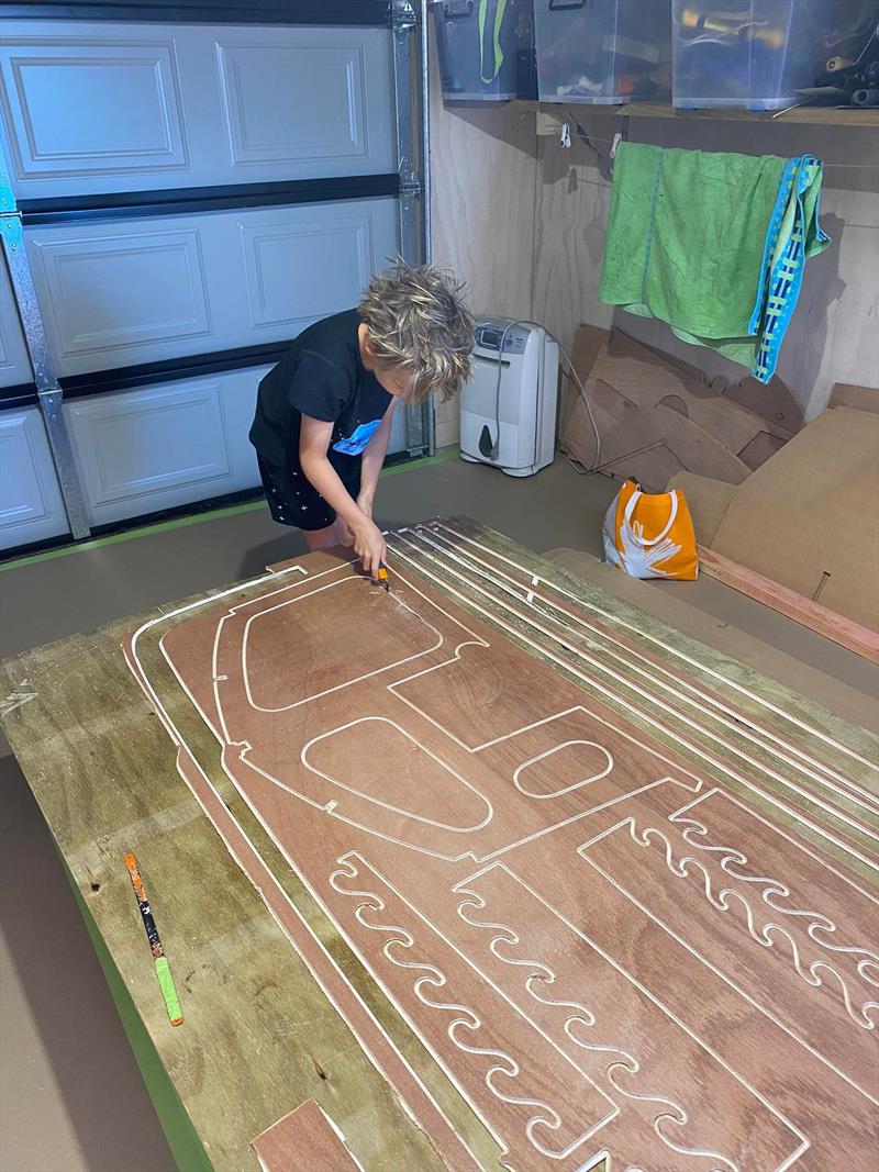 The Davies family home-build project underway from a Leech Cherub kitset - photo © Ray Davies 