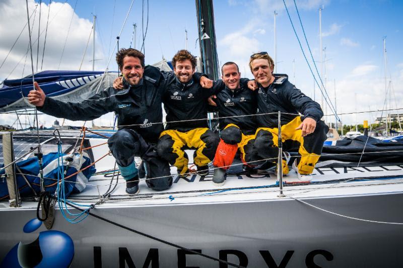 Phil Sharp's Class40 finishes in second place in the Rolex Fastnet Race (l-r) Robin Marais, Phil Sharp, Pablo Santurde, Pietro Luciani photo copyright ELWJ Photography / RORC taken at Royal Ocean Racing Club and featuring the Class 40 class