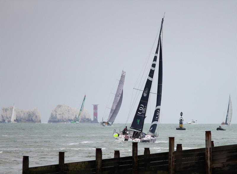 Class 40s pass Hurst Castle in the 2019 Rolex Fastnet Race photo copyright Mark Jardine taken at Royal Ocean Racing Club and featuring the Class 40 class