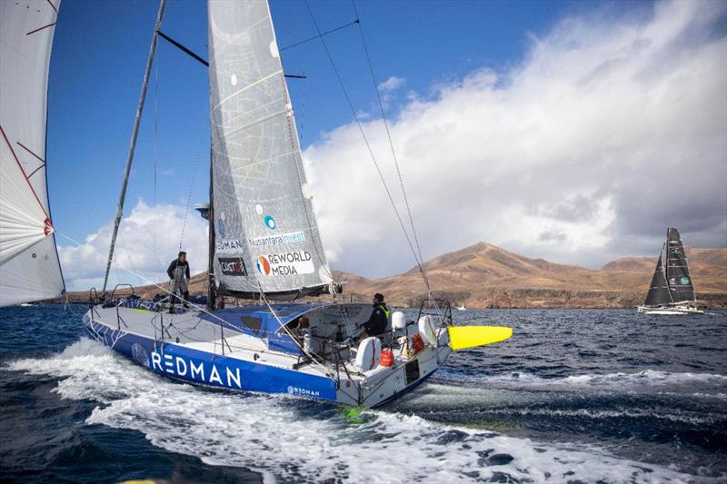 Start of the 2021 RORC Transatlantic Race from Puerto Calero, Lanzarote - Atlantic Class40 duel begins between Antoine Carpentier's Redman and Olivier Magre's Palanad 3 - photo © James Mitchell / RORC