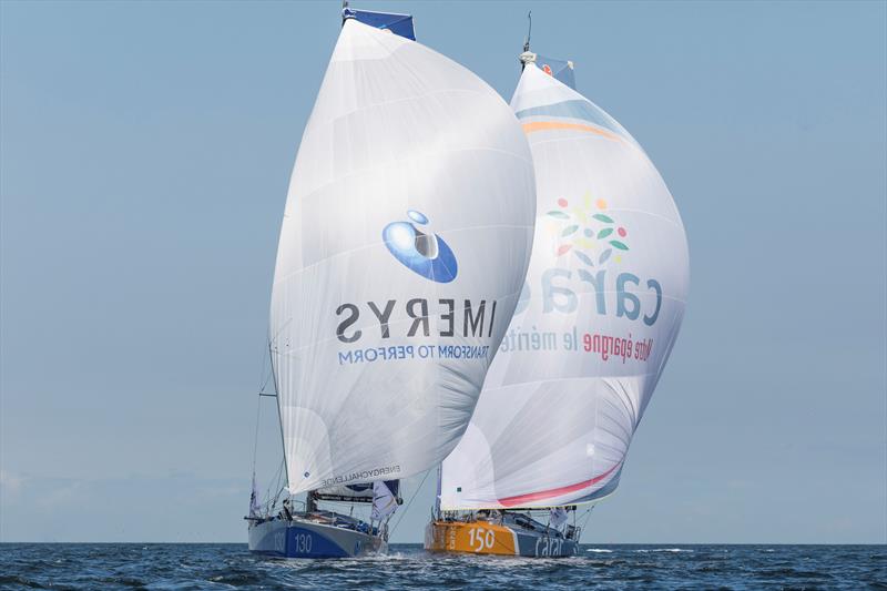 Phil Sharp & Julien Pulvé on IMERYS win the 2018 Normandy Channel Race by 6 seconds photo copyright Jean-Marie Liot / NCR2018 taken at  and featuring the Class 40 class