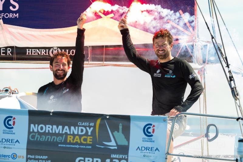 Phil Sharp's Class40 Imerys is set to compete in the RORC's Sevenstar Round Britain and Ireland Race in August. Image: After winning the Normandy Channel Race with Julien Pulvé  photo copyright Jean-Marie Liot / NCR2018 taken at Royal Ocean Racing Club and featuring the Class 40 class
