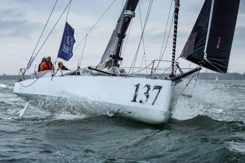 Sam Goodchild and Mike Golding on Peter Harding's Class40 Phor-ty at the Sevenstar Round Britain and Ireland Race start photo copyright James Tomlinson taken at Royal Ocean Racing Club and featuring the Class 40 class
