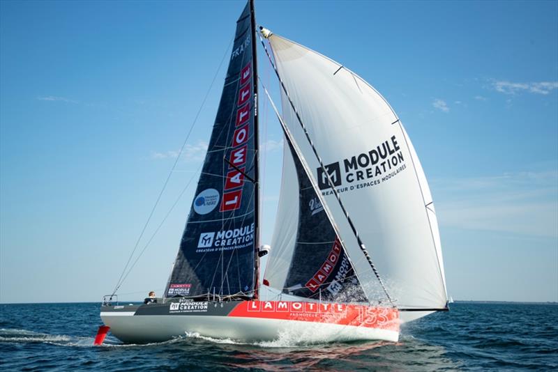 French skipper Luke Berry and co-skipper Tanguy Le Turquais are training onboard their Class 40 Lamotte - Module Creation prior to the Transat Jacques Vabre, off La Trinite sur Mer, France photo copyright Pierre Bouras taken at  and featuring the Class 40 class