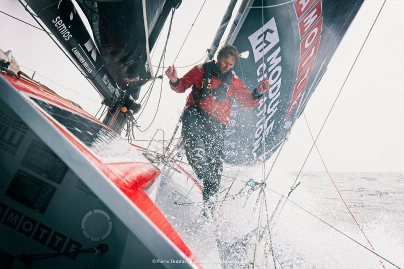 Luke Berry's Mach 40.3 Lamotte - Module Création was Class40 winner in the 2019 Rolex Fastnet Race, but since then her bow has been modified photo copyright Pierre Bouras taken at Royal Ocean Racing Club and featuring the Class 40 class