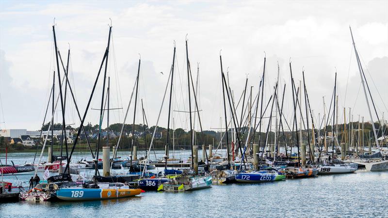 Class 40 boats are pictured at pontoon after the security stage of the Transat Jacques Vabre in Lorient, France photo copyright Vincent Curutchet taken at Yacht Club de France and featuring the Class 40 class