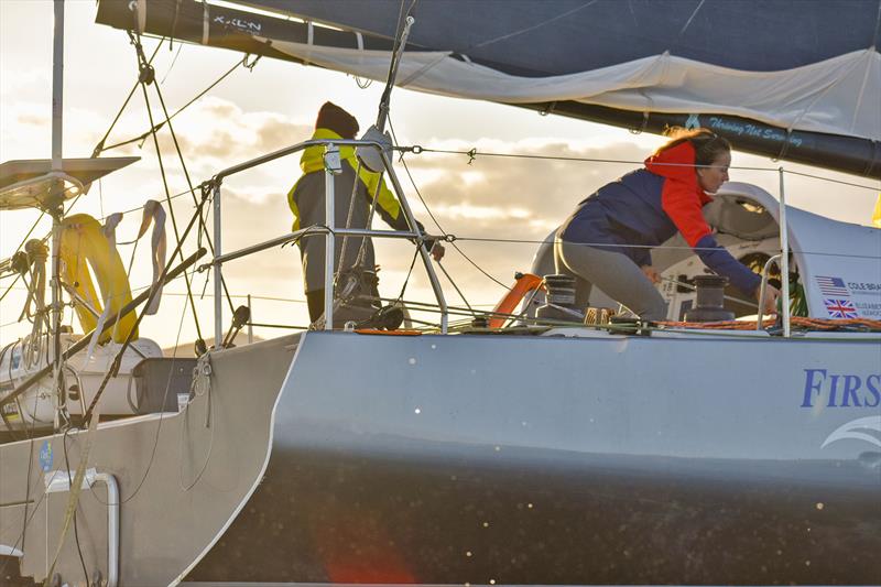 First Light arrives into Hobart with Coel Brauer and Elizabeth Tucker on board after epic trip from Spain photo copyright Clint Taylor/Za Ocean Racing taken at  and featuring the Class 40 class