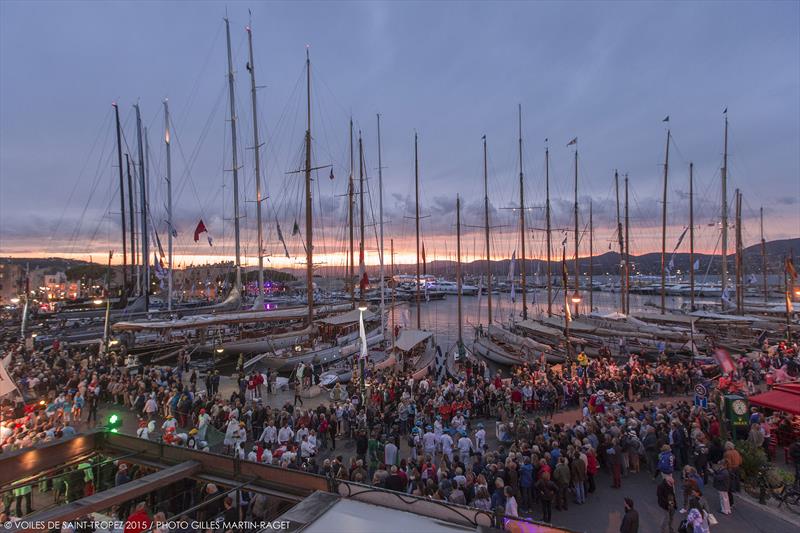 Crew parade on day 4 of Les Voiles de Saint-Tropez photo copyright Gilles Martin-Raget taken at Société Nautique de Saint-Tropez and featuring the Classic Yachts class