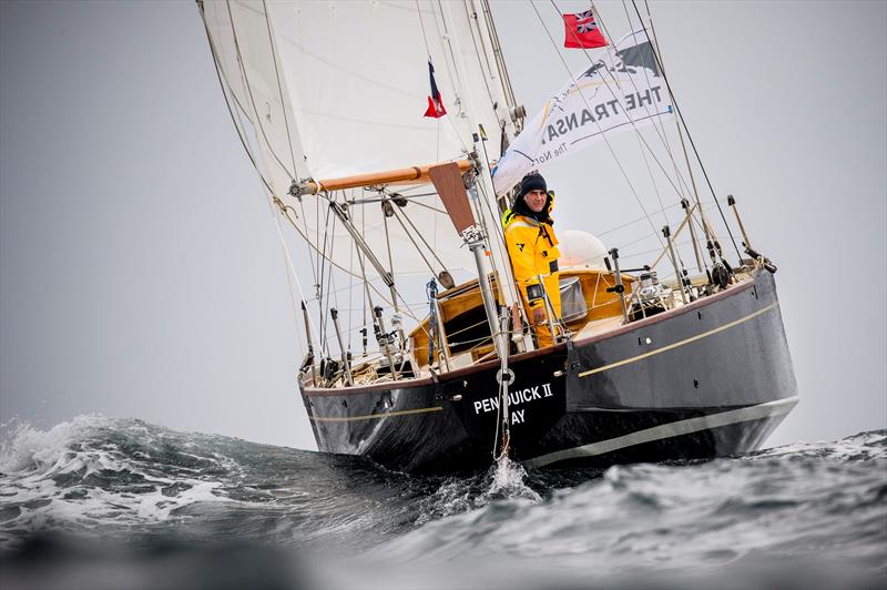 Loick Peyron sets off on his voyage to New York aboard Pen Duick II during The Transat bakerly 2016 start photo copyright Vincent Curutchet / Lloyd Images / OC Sport taken at  and featuring the Classic Yachts class