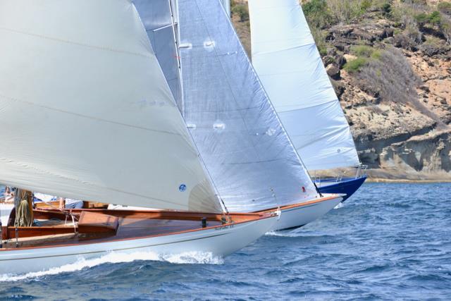 Close start of the Single-Handed Race at the Antigua Classic Yacht Regatta - photo © Jan Hein 