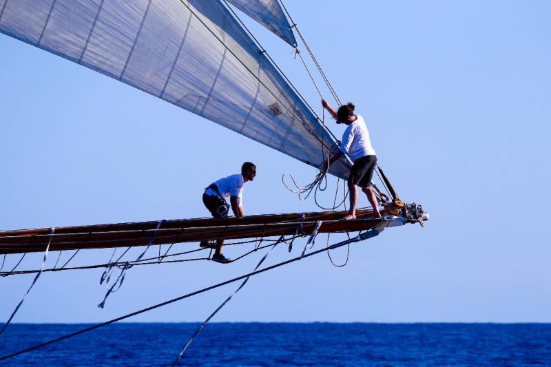 Eleonora crosses the finish line off St. David's Light, Bermuda just before dawn on Wednesday May, 17 photo copyright Tom Clarke taken at Royal Bermuda Yacht Club and featuring the Classic Yachts class