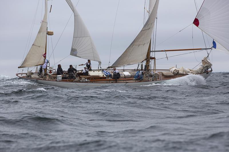 Dorade starting the Rolex Transatlantic Race 2015 leaving Newport, Rhode Island for Plymouth, England photo copyright Billy Black taken at  and featuring the Classic Yachts class
