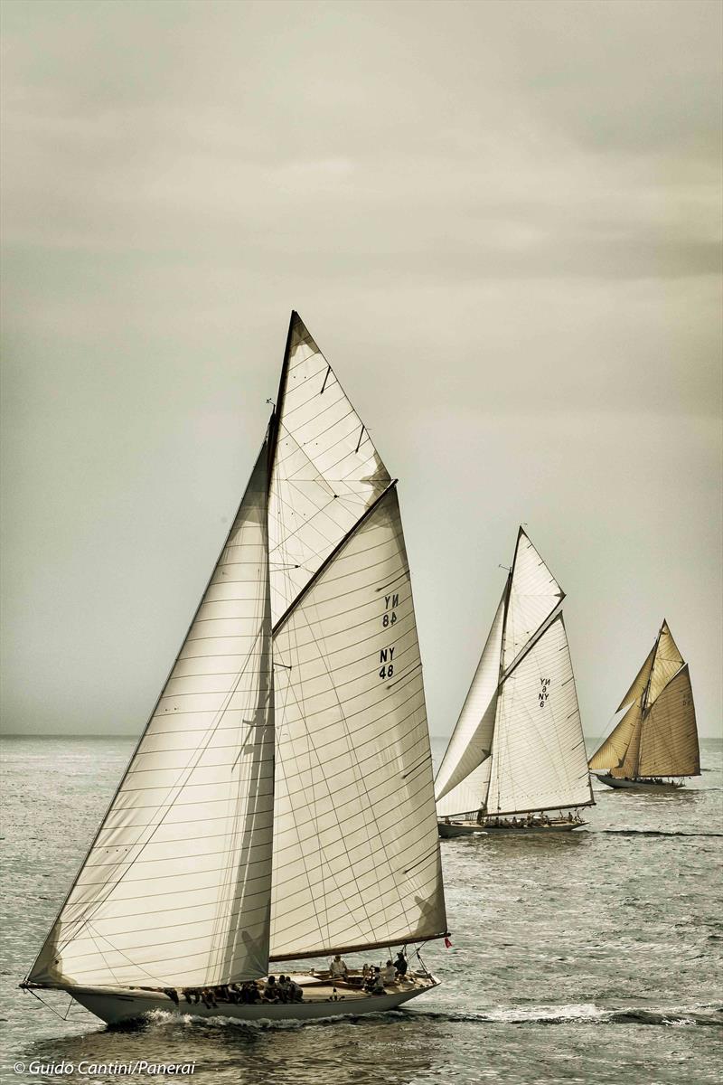 Chinook, Spartan and Tuiga on day 2 of the 39th Régates Royales de Cannes – Trophée Panerai photo copyright Guido Cantini / Panerai taken at Yacht Club de Cannes and featuring the Classic Yachts class