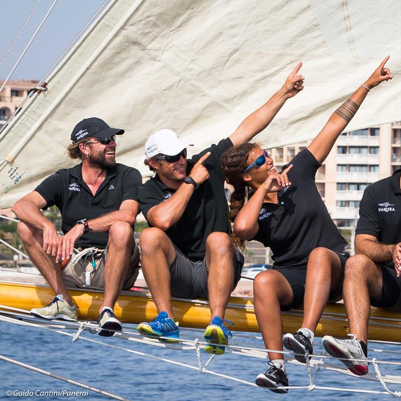 Marie Tabarly aboard Mariska on day 5 of the 39th Régates Royales de Cannes – Trophée Panerai photo copyright Guido Cantini / Panerai taken at Yacht Club de Cannes and featuring the Classic Yachts class