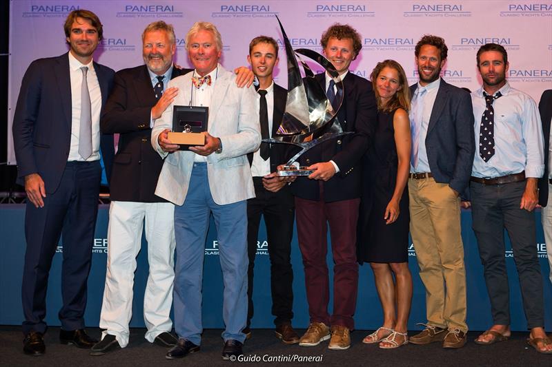 Panerai British Classic Week (l-r) Philippe de Saint Lager (Panerai), David Murrin (BCYC Commodore), Sean McMillan, Sam Penhaul Smith, James Oxley, Stefanie Bielowski, Owen Thomas, Laurie Read (Flight of Ufford crew) - photo © Guido Cantini / seasee.com