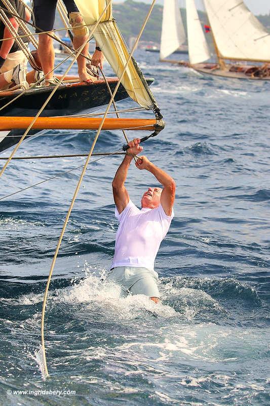 Classics Marigold (black hull) and Endrick crash at Les Voiles de Saint-Tropez 2019 photo copyright Ingrid Abery / www.ingridabery.com taken at Société Nautique de Saint-Tropez and featuring the Classic Yachts class