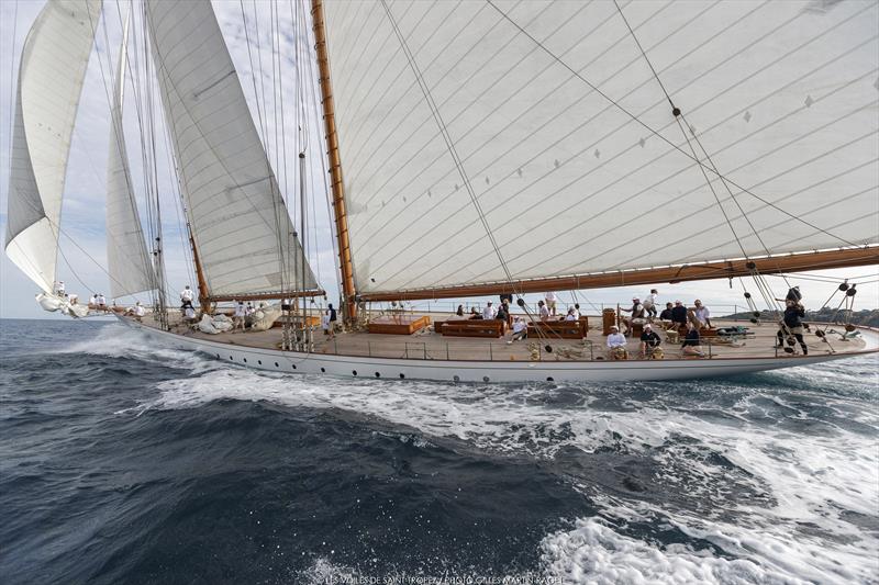 The magnificent Elena of London won her schooner match race with Puritan in the GTR class during Les Voiles de Saint-Tropez photo copyright Gilles Martin-Raget taken at Société Nautique de Saint-Tropez and featuring the Classic Yachts class