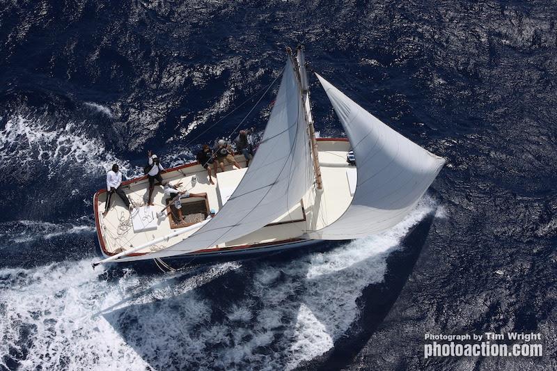 Three cheers for the 42' Carriacou sloop Genesis - 2018 Antigua Classic Yacht Regatta - Day 4 photo copyright Tim Wright / www.photoaction.com taken at Antigua Yacht Club and featuring the Classic Yachts class