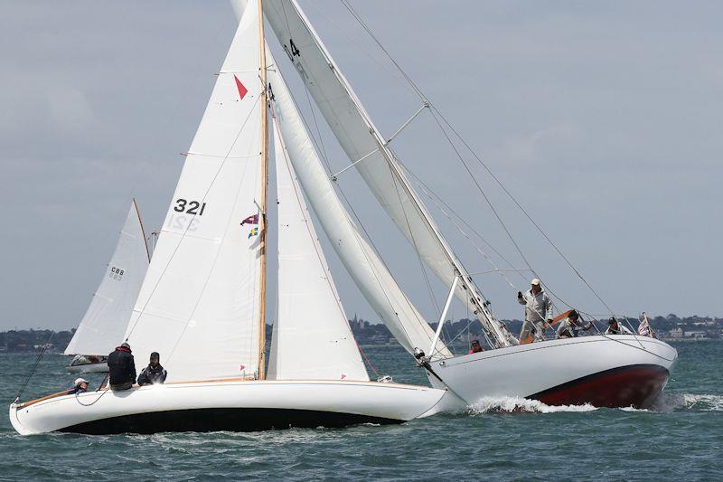 Ettrick skippered by Gordon Tait (crossing in front of Fair Winds) on day 1 of the 12th Classic Yacht Cup Regatta photo copyright Alex McKinnon Photography taken at Royal Yacht Club of Victoria and featuring the Classic Yachts class