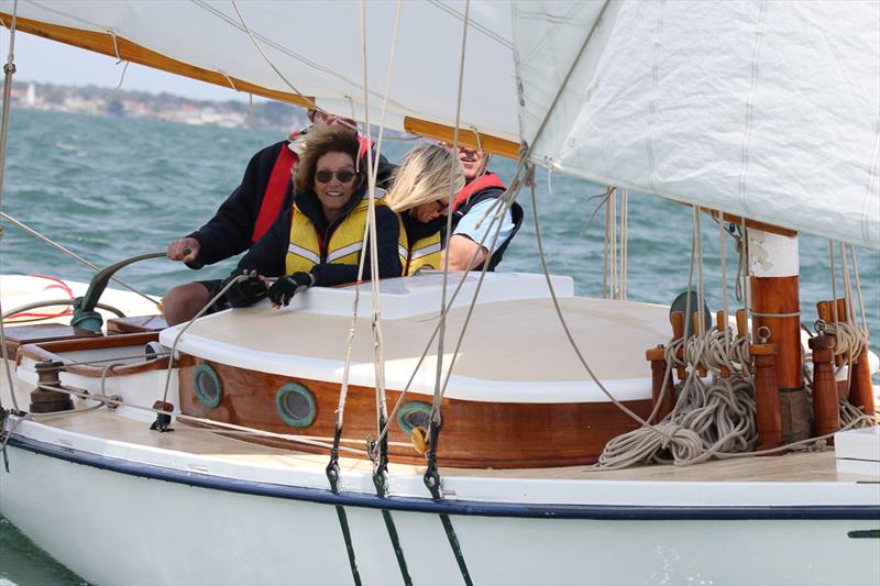 The crew of Oenone skippered by Helen Lovett enjoying a lovely afternoon on the water photo copyright Alex McKinnon Photography taken at Royal Yacht Club of Victoria and featuring the Classic Yachts class