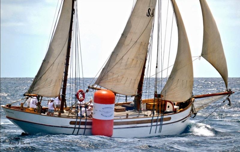 100-year-old Samsara rounding Woodstock mark - Antigua Classic Yacht Regatta photo copyright Jan Hein taken at Antigua Yacht Club and featuring the Classic Yachts class