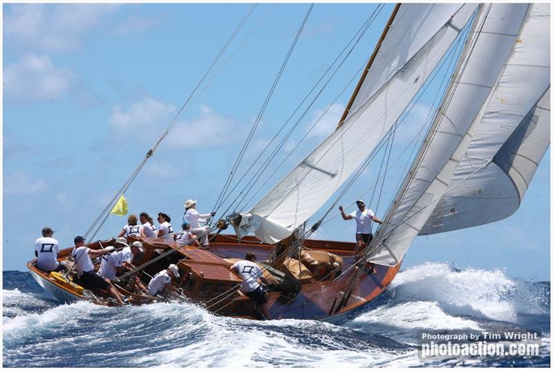 Mathew Barker's 1929 65' Alfred Mylne sloop The Blue Peter - Antigua Classic Yacht Regatta photo copyright Tim Wright / www.photoaction.com taken at Antigua Yacht Club and featuring the Classic Yachts class