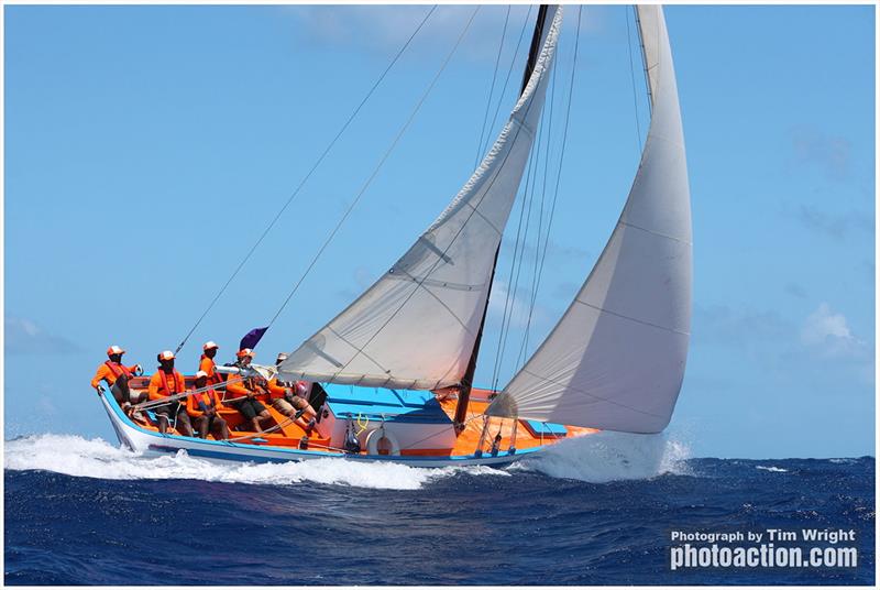 Carriacou sloop 32' New Moon claimed The John Leader Trophy  - Antigua Classic Yacht Regatta 2019 photo copyright Tim Wright taken at Antigua Yacht Club and featuring the Classic Yachts class