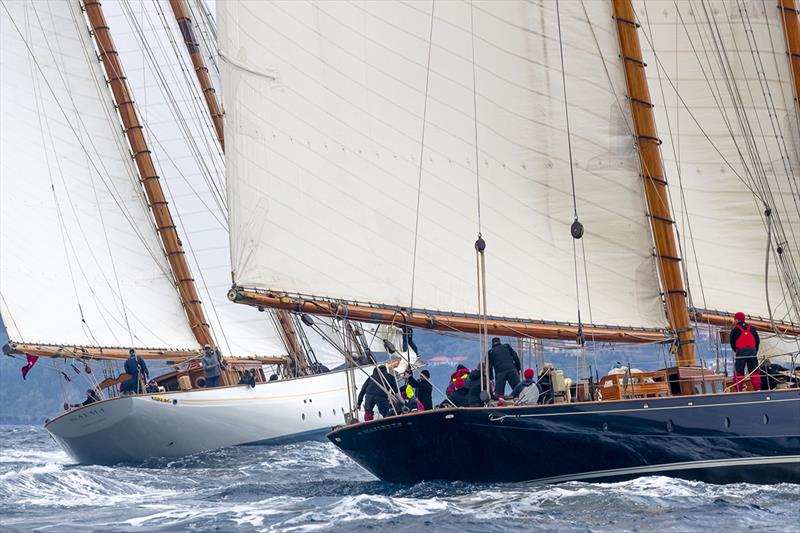 The mega-schooner match race continues between Naema and Mariette of 1915 - photo © Gianfranco Forza