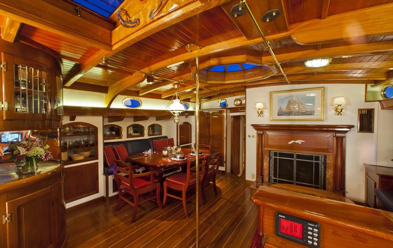 Whitehawk's interior includes three oversized staterooms and magnificent appointments, including a ten-sided Mandala skylight, a fireplace, and a head with a teak bathtub. - Bell's Beer Bayview Mackinac Race photo copyright Billy Black taken at Bayview Yacht Club and featuring the Classic Yachts class