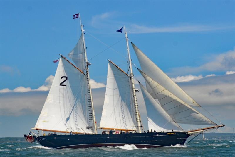 The classic schooner Tabor Boy from Tabor Academy in Marion MA continues as the sole competitor in the Classic Division. On Monday Morning, they were about 190 miles from the finish sailing at 7.5 kts steering 158º. Wind near them was 11 kts at 200º.  - photo © Talbot Wilson