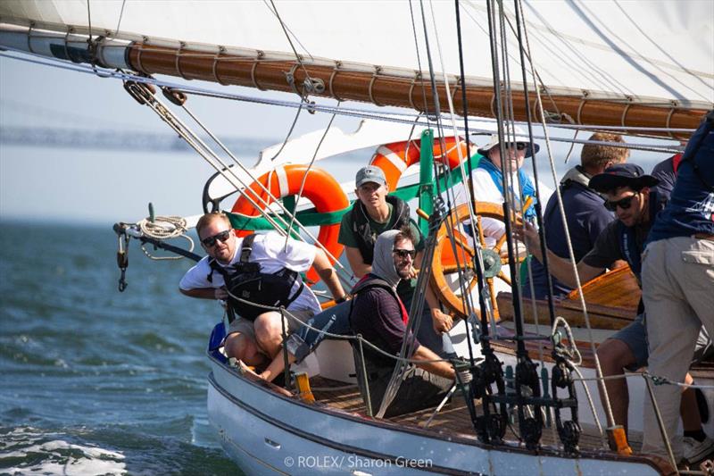 Brigadoon's helmswoman steering toward a first place finish in the Classics fleet - 2019 Rolex Big Boat Series photo copyright Rolex / Sharon Green taken at St. Francis Yacht Club and featuring the Classic Yachts class