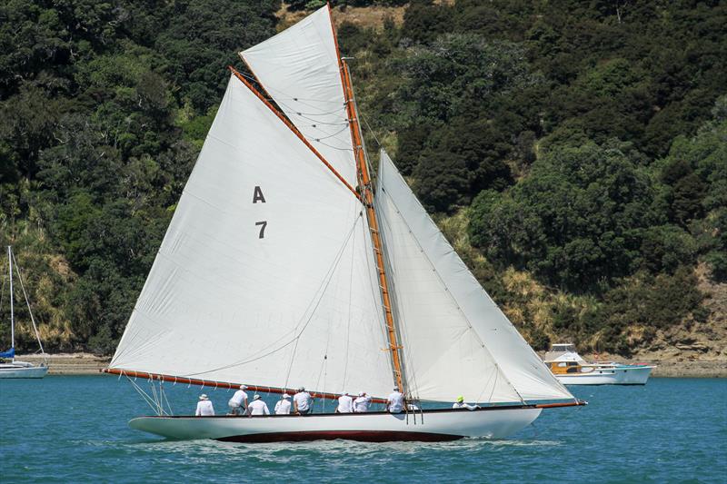 Two Rainbows - Rainbow - launched in 1898 and owned and raced for a decade 1950-1960 by Leo Bouzaid - Mahurangi Regatta - January 2020 photo copyright Richard Gladwell / Sail-World.com taken at  and featuring the Classic Yachts class