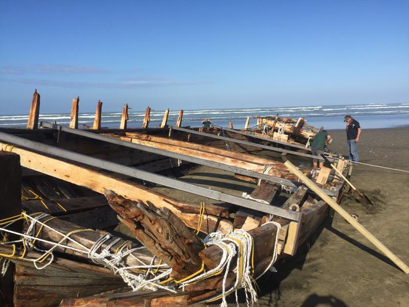 Bracing to prevent further damage - retrieval of the remains of the 53ft Daring lost in 1865 at the entrance to the Kaipara Harbour photo copyright Classic Yacht Charitable Trust taken at Royal New Zealand Yacht Squadron and featuring the Classic Yachts class