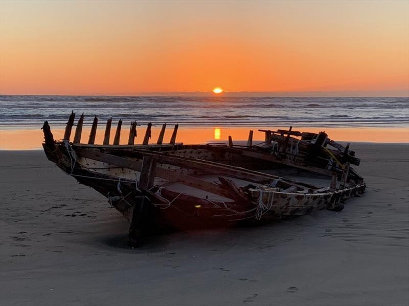 The remains of the 53ft Daring lost in 1865 at the entrance to the Kaipara Harbour are exposed after a storm in 2018 - photo © Classic Yacht Charitable Trust