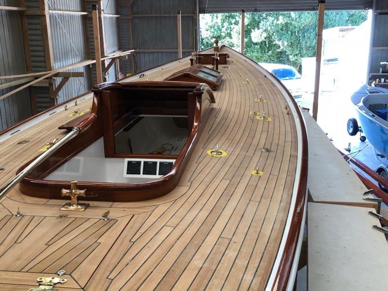 Ida - deck view with a glued, screw-less, teak deck and original design companionways and hatches - photo © Classic Yacht Charitable Trust