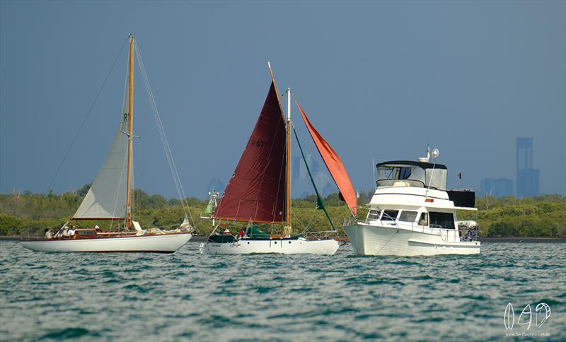 Finish or race one with the city getting soaked in the background - Vintage Yacht Regatta photo copyright Mitch Pearson / Surf Sail Kite taken at Queensland Cruising Yacht Club and featuring the Classic Yachts class