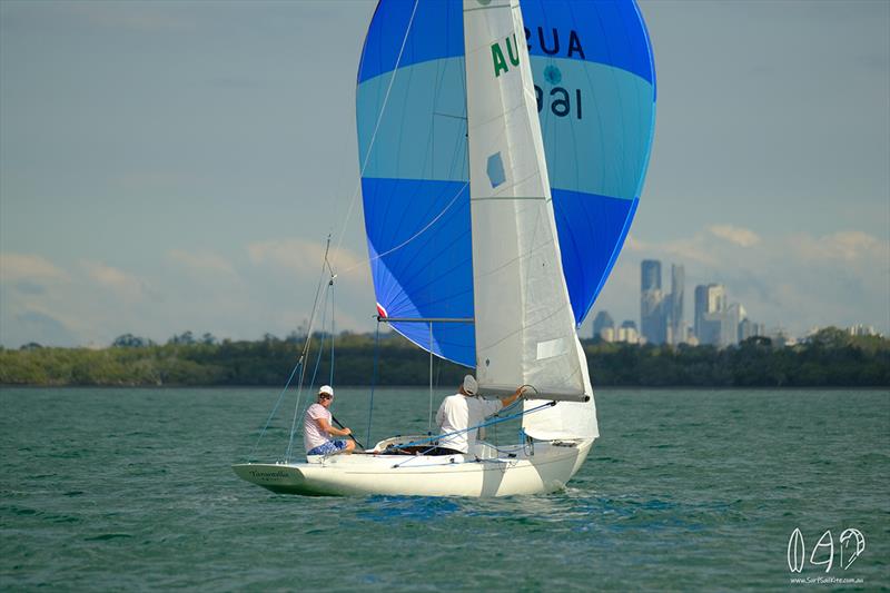 The dragon leading the fleet towards the dark syies - Vintage Yacht Regatta photo copyright Mitch Pearson / Surf Sail Kite taken at Queensland Cruising Yacht Club and featuring the Classic Yachts class