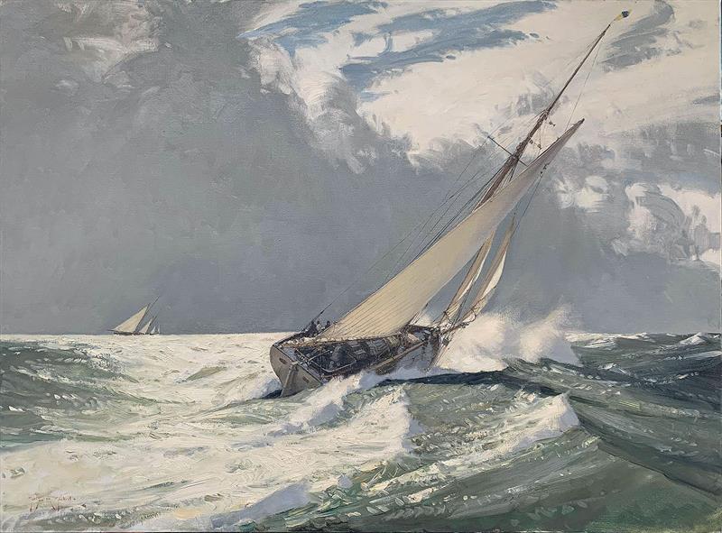 A Cutter's Breeze, Tally Ho, Fastnet Race 1927 (Outward bound) - oil on canvas 76 x 102 cms 30 x 40 ins photo copyright Martyn Mackrill taken at Royal Thames Yacht Club and featuring the Classic Yachts class