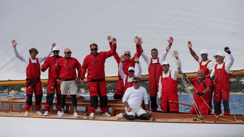 Scud's crew happy with their second place in the Gstaad Yacht Club Centenary Trophy 202 photo copyright Juerg Kaufmann / GYC taken at Gstaad Yacht Club and featuring the Classic Yachts class