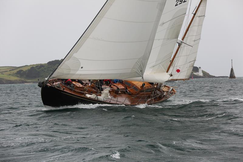 The 1939 Fred Shepherd designed ketch, “Amokura”, racing in a northerly wind gusting up to 47 knots during  the Falmouth Classics'  Teamac sponsored race in 2022 photo copyright Nigel Sharp taken at Royal Cornwall Yacht Club and featuring the Classic Yachts class