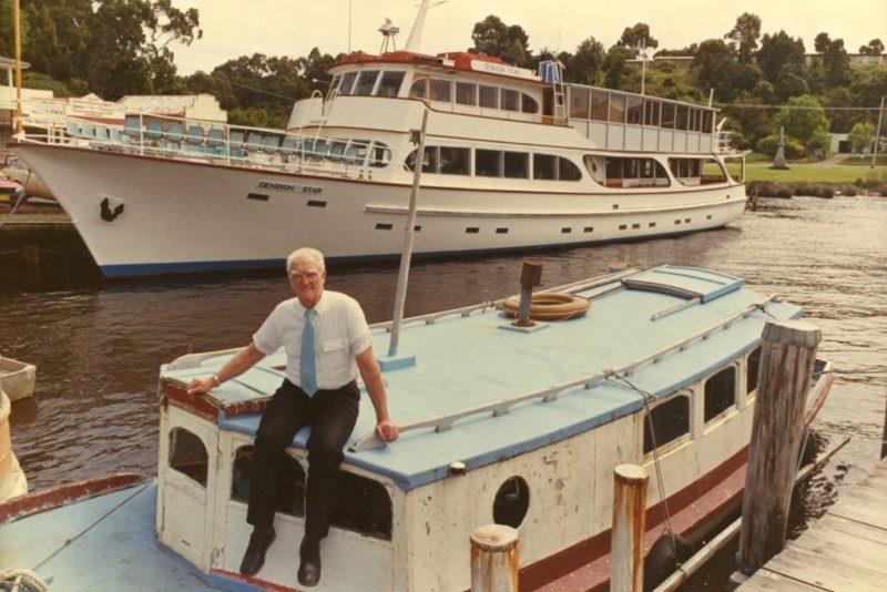 Reg Morrison with Dennison Star in the background - photo © Australian Wooden Boat Festival