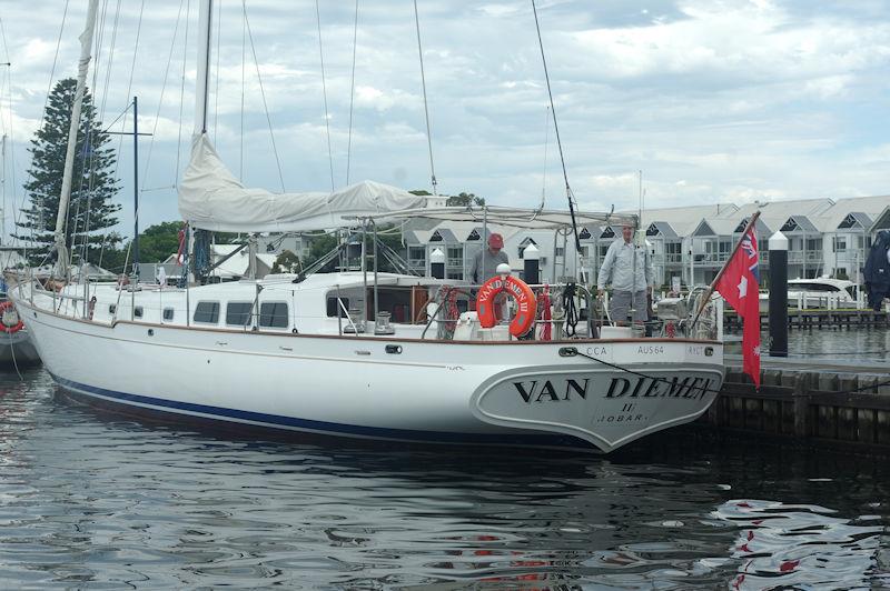 Ocean Racers in Metung:Berthed at Hobart and until recently, California, Robbie Vaughan brought his ocean racing and cruising yacht, Van Diemen III, to the Metung Wharf photo copyright Jeanette Severs taken at Metung Yacht Club and featuring the Classic Yachts class