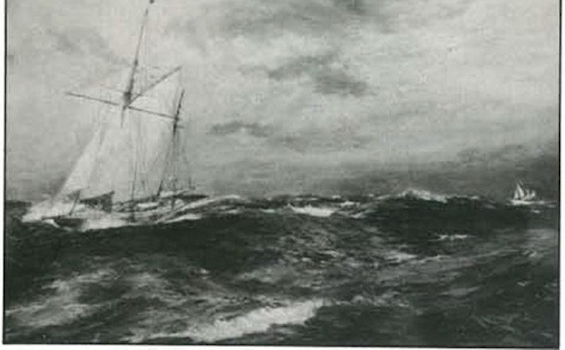 Painting of Shamrock IV crossing the Atlantic being followed by S Y Erin - photo © Archive