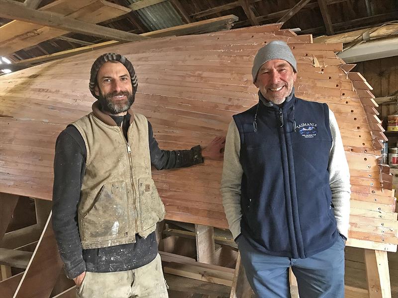 Tom Blue on the left and Tim Phiilips OAM during the construction of one of the Kooyong 28s photo copyright The Wooden Boatshop taken at Sorrento Sailing Couta Boat Club and featuring the Classic Yachts class