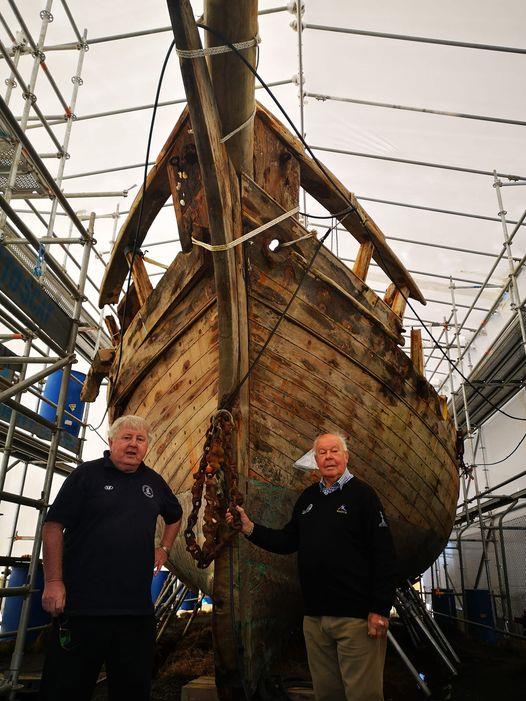 Alan Sefton (left) and John Street with - the Daring restoration - built at Mangawhai in 1863 - photo © Mangawhai Daring Trust