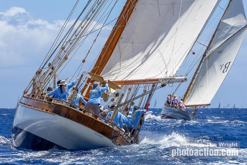 Moonbeam, the 65' gaff schooner following the oldest yacht in the fleet, 114-year-old Bristol pilot cutter Cornubia - 2025 Antigua Classic Yacht Regatta - photo © Tim Wright / photoaction.com